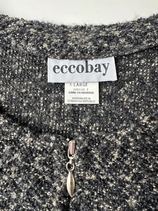 Vintage Eccobay Gray Marled Knit Zip Front Pocket Sweater Jacket Women’s Size XL - Picture 2 of 7